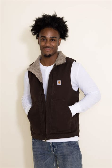 Carhartt Duck Sherpa Lined Mock Neck Vest For Men In Brown 104277 Dk Gliks