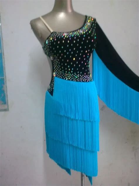 Novo traje de dança latina senior sexy único mangas borla dança latina competição vestido para a