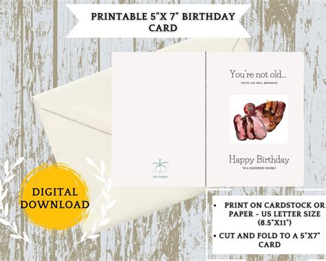 Printable Happy Birthday Card Digital Download Steak Birthday Card