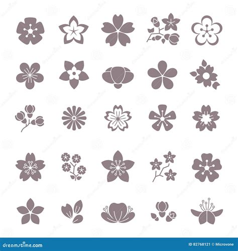 Flor Simples ícones Gráficos Florais Do Vetor Ajustados Ilustração do