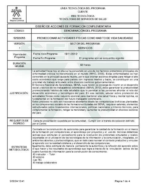 Informe Programa De Formaci N Complementaria 12 CLIENTE Modelo De