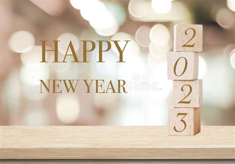 Happy New Year 2023 On Blur Abstract Bokeh Background New Year Greeting Card Banner Stock