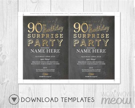 Surprise 90th Birthday Invitation Gold Party Invite Chalk Etsy