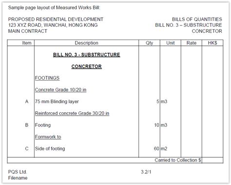 Formats Of Bills Of Quantities K C Tang Consultants Ltd