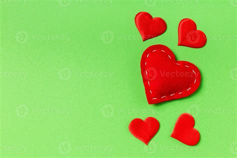 Top View Of Red Hearts On Colorful Background With Copy Space Romantic