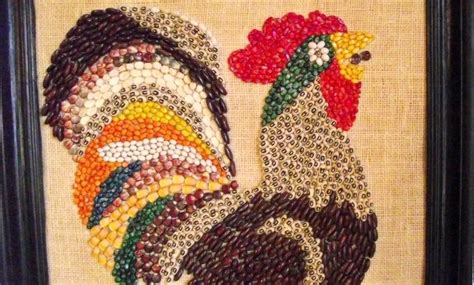 On Sale Vintage Rooster Chicken Picture Made Of Seeds Beans Etsy In