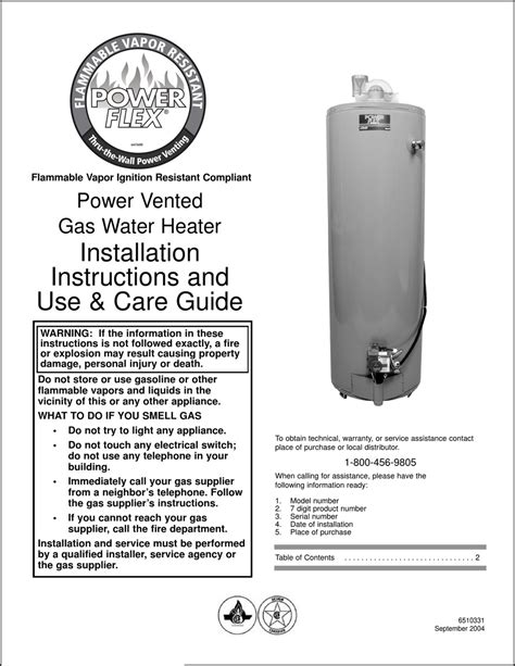 Power Flex Power Ventedgas Water Heater Manual Pdf Download Manualslib