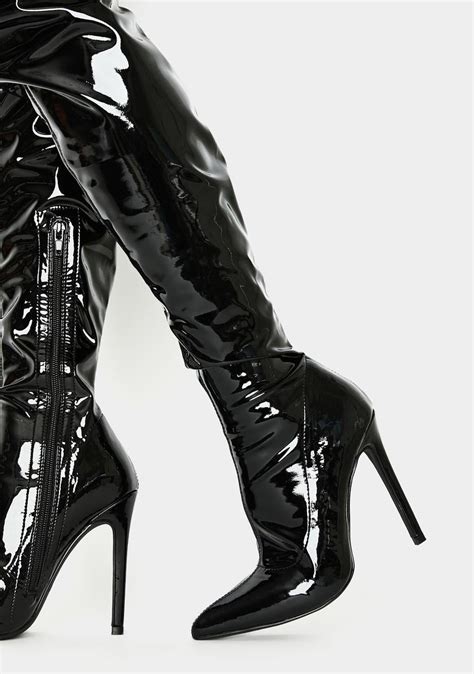 Vinyl Thigh High Stiletto Boots Black Dolls Kill