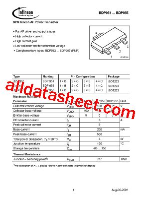 BDP953 Datasheet PDF Infineon Technologies AG