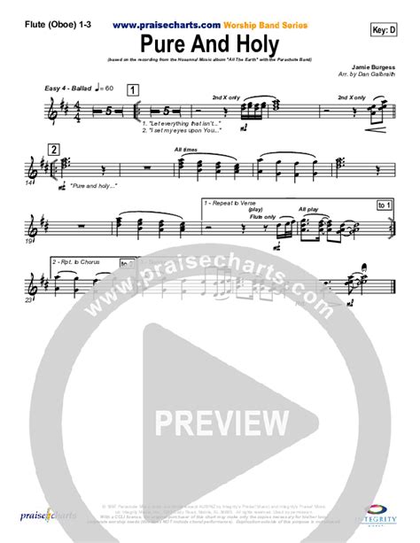 Pure And Holy Flute Oboe Sheet Music Pdf Parachute Band Praisecharts