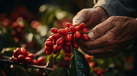 Premium Ai Image Arabica Coffee Berries With Agriculturist S Hands