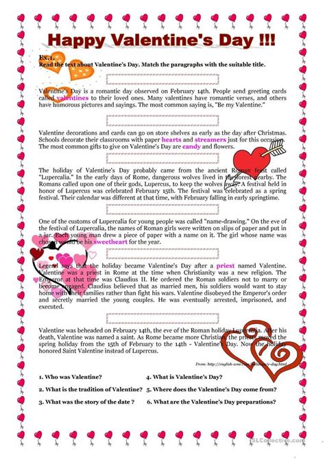 Valentines Day English Esl Worksheets For Distance Learning And