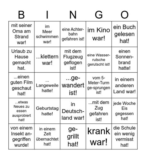 Finde Jemanden Der In Den Ferien Bingo Card