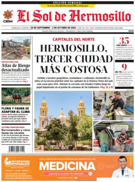 Newspaper El Sol De Hermosillo Mexico Newspapers In Mexico Saturday