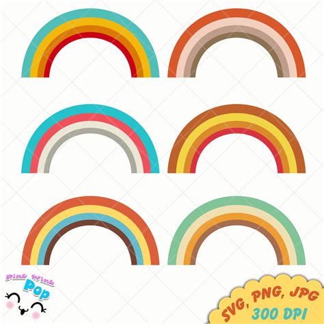 Retro Rainbow SVG PNG Vector For Cut Files Stickers Planners Tee