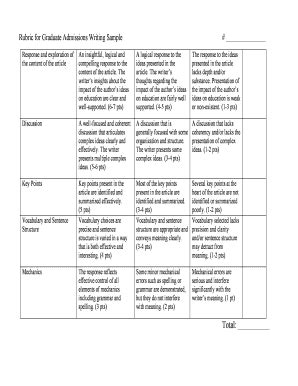 Fillable Online Rubric For Graduate Admissions Writing Sample Fax Email