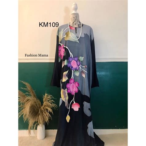 Jubah Batik Malaysia Kaftan Lengan Panjang Lukis Tangan Canting Pastel