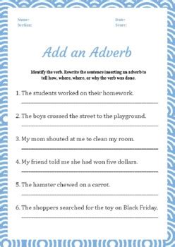 Add An Adverb Worksheet By Jill Schroeder TPT