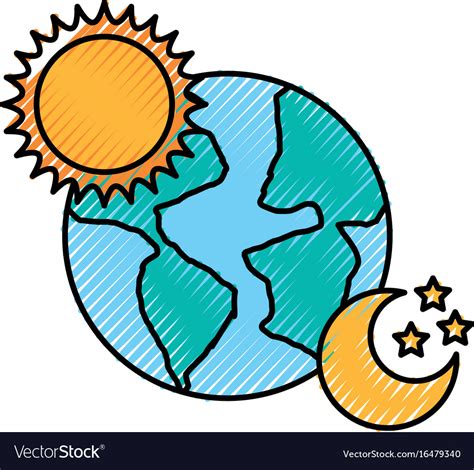 World Planet Earth With Sun And Moon Royalty Free Vector