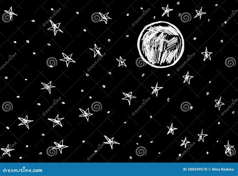 On a Black Background, the Moon and Stars are White Stock Illustration ...