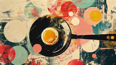 Premium Photo A Vibrant Painting Of An Egg Frying On A Pan Capturing