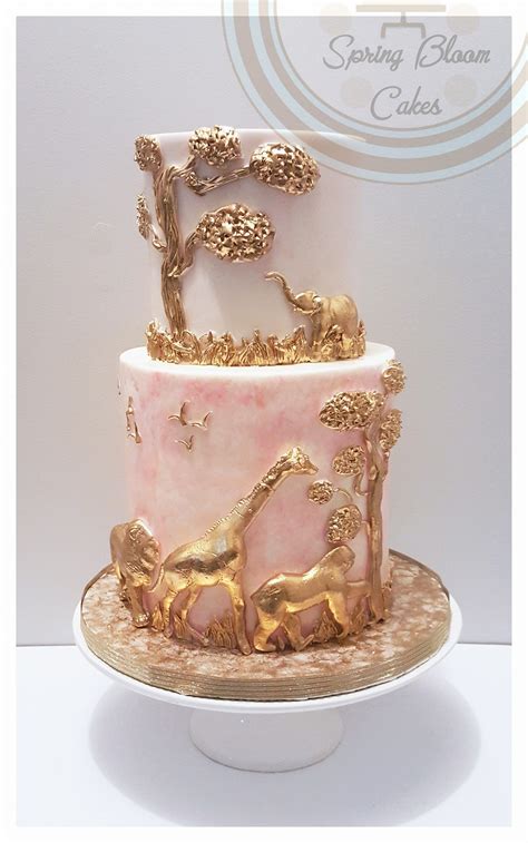 Pink Safari Baby Shower Cake Pink And Gold Giraffe Safari Cake And