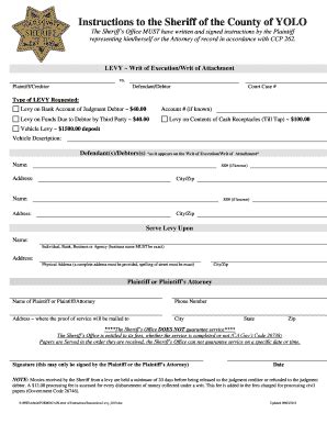 Fillable Online Instructions To The Sheriff Yolo County Sheriff S