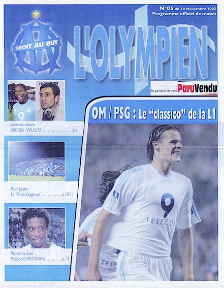 Paris Canal Historiquele Match Du Jour 30 Novembre 2003 Marseille