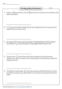 Dividing Fractions Word Problems Worksheets