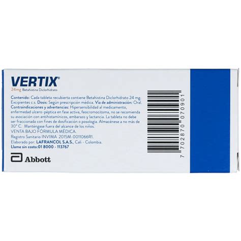 Vertix Tabletas Recubiertas 24mg Caja X 30