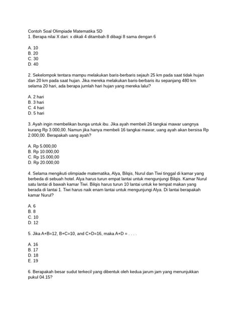 Contoh Soal Olimpiade Matematika Sd Pdf