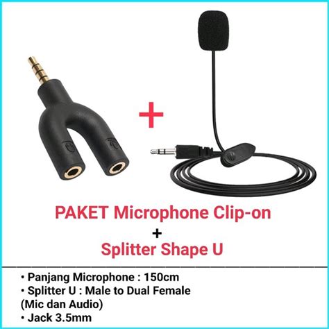 Jual Paket Microphone Mikrofon Clip On Lavalier Lapel Dan Splitter U