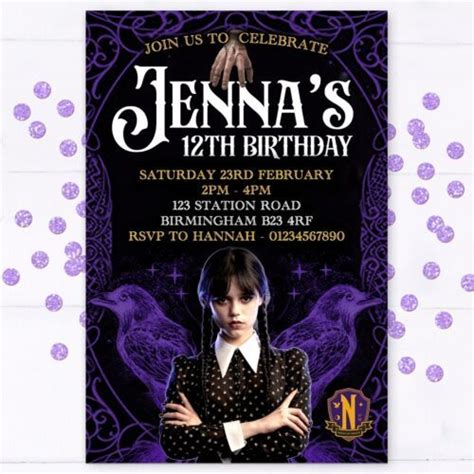 Personalised Wednesday Addams Party Invitations Birthday Invites