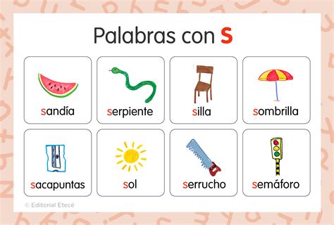 100 Palabras con S con imágenes Lenguaje