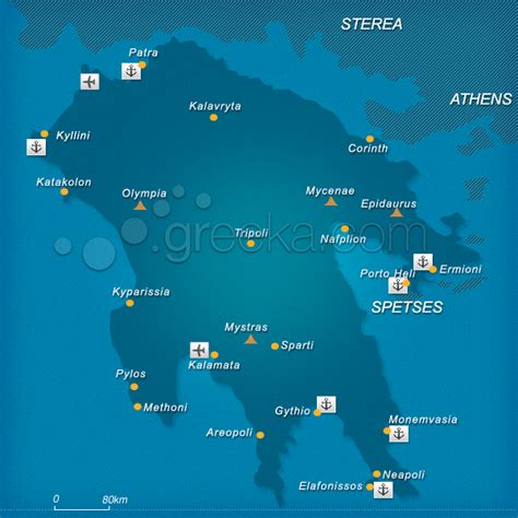 Map of Peloponnese, Greece | Greeka