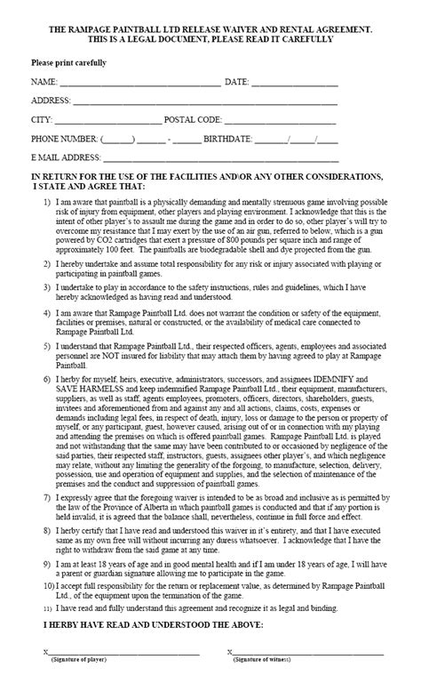 Waiver Form Free Printable Documents