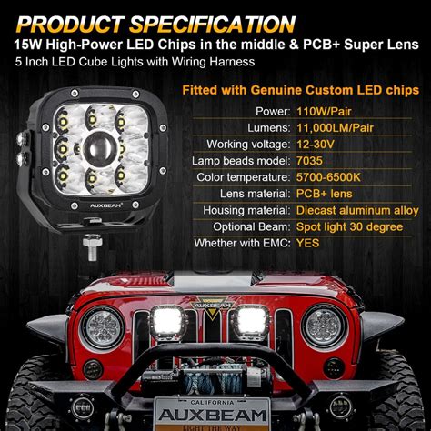 Auxbeam 5 Inch 110W Custom Lens Spot LED Driving Lights James Oaks