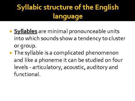 Syllabic structure of the English language Plan Syllabic