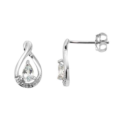 Boucles D Oreilles Pendantes Or Blanc 375 Aigue Marine Et Diamant Ref