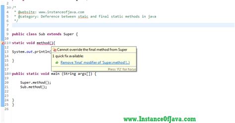 Static Method Vs Final Static Method In Java With Example Programs