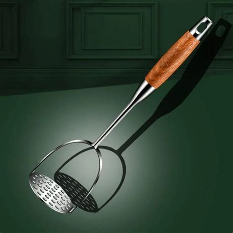 Stainless Steel Potato Masher With Wood Handle Heavy Duty Metal Potato