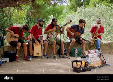 Buskers Performing At Park Guell In Barcelona Spain Stock Photo Alamy