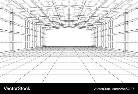 Drawing Or Sketch A Large Warehouse Royalty Free Vector