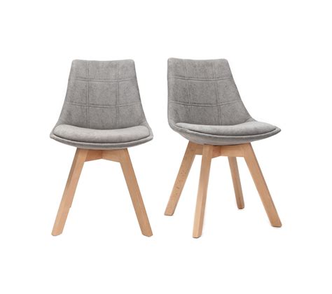 Chaises Scandinaves En Tissu Gris Clair Et Bois Lot De Matilde