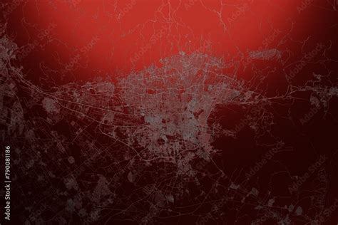 Street Map Of Tehran Iran Engraved On Red Metal Background Light Is