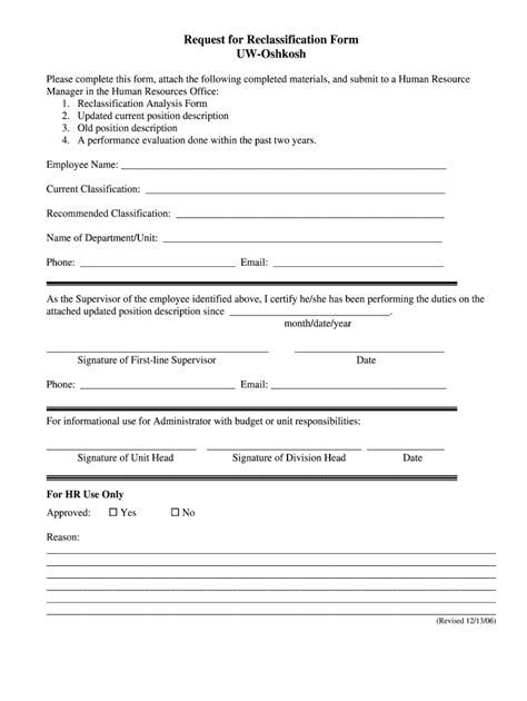 Classified Staff Reclass Request Form Lifelong Learning And Uwosh