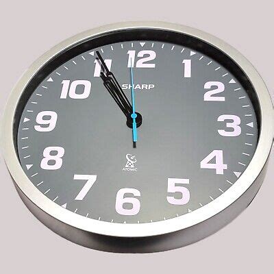 Sharp Atomic Analog Wall Clock Grey Face Silver Brushed Finish