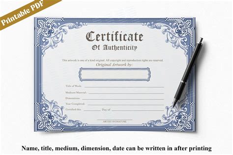 Printable Blank PDF Certificate Of Authenticity For Artwork Etsy