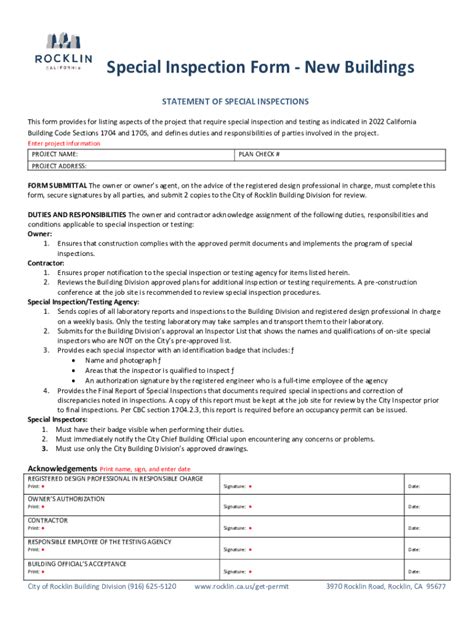 Fillable Online Statement Of Special Inspection Fax Email Print Pdffiller