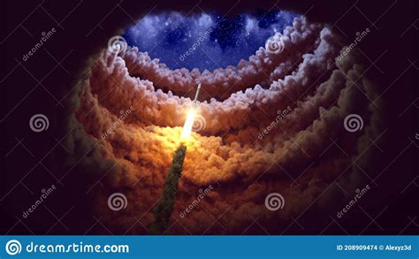 Rocket Flies Through The Clouds Stock Illustration Illustration Of Nuclear Satellite 208909474